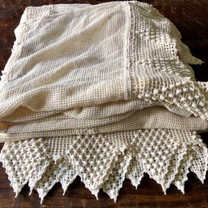 Vintage bohemian crocheted lace curtains two panel